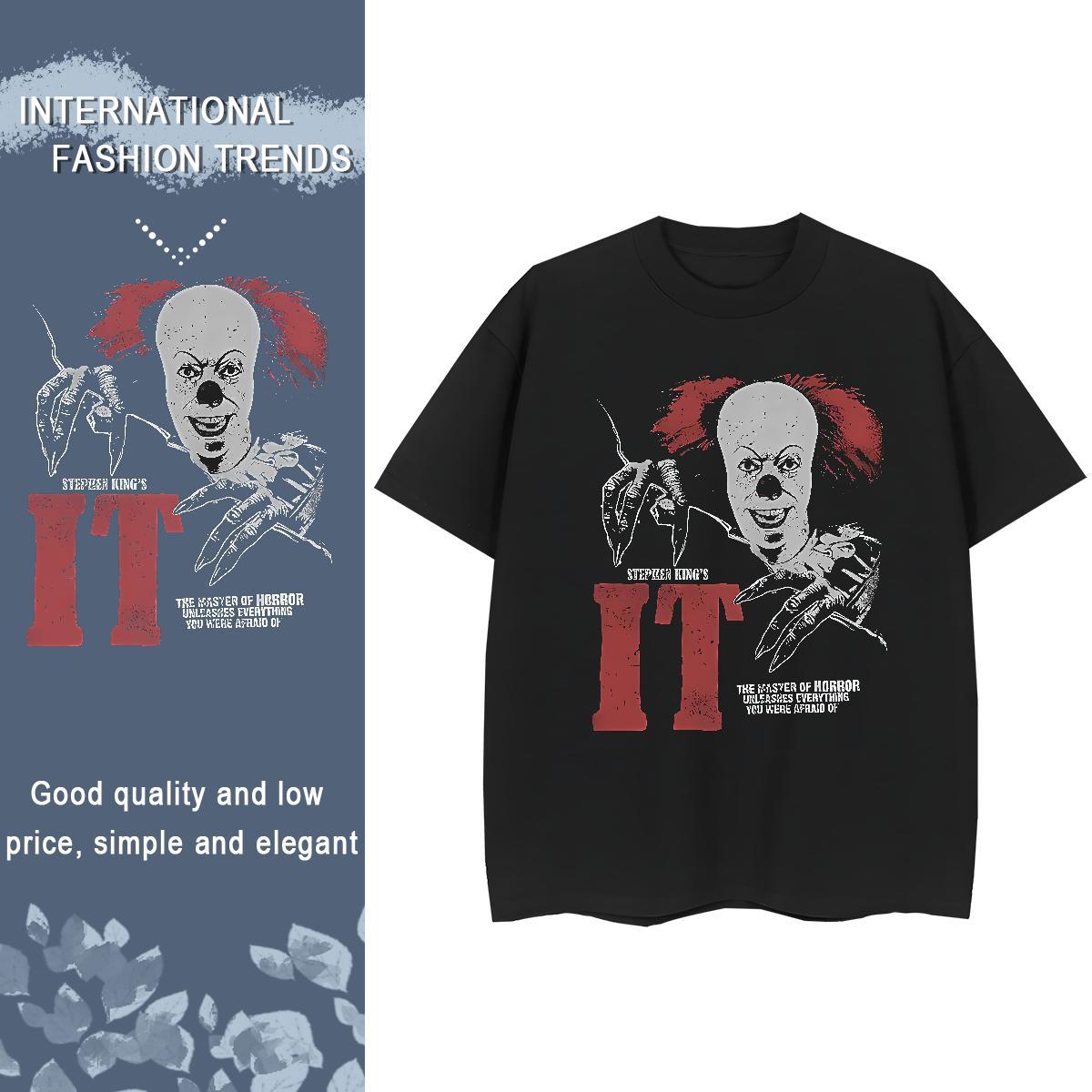 High quality Women Tshirts 100% Cotton 230g scary Street T shirt Crew Neck Black Oversized Tops