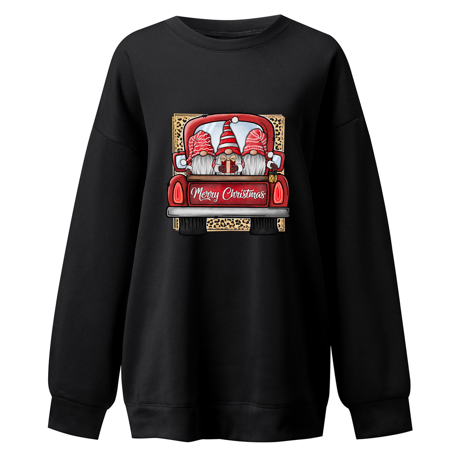 Merry Christmas off shoulder hoodie, women's round neck Santa Claus truck print hoodie dongdumaoyi