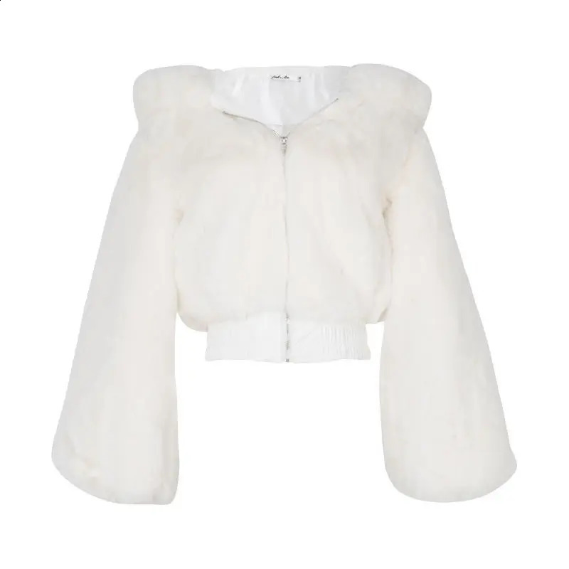 High quality fur cut synthetic fur coat and jacket womens fluffy top with hooded winter fur leather jacket 240826