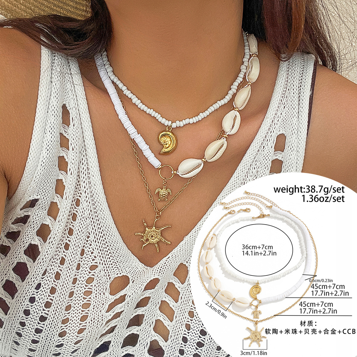 Ocean Wind Shell Turquoise Multi layer Beach Sea Star Bead Necklace Accessories Female