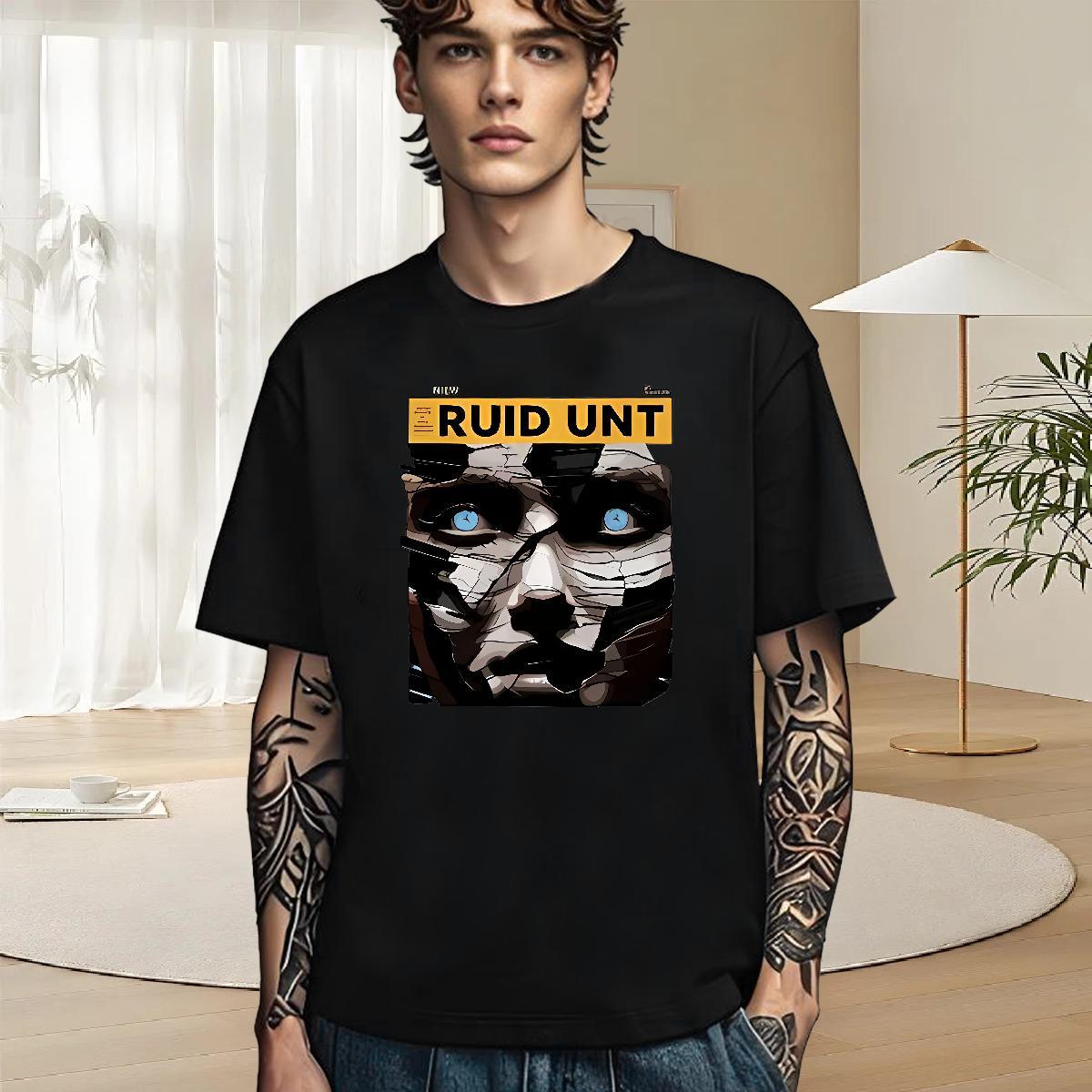 Loose T-Shirts 230g Pure Cotton letter High Street Hip Hop Cartoon Printing L-4XL O Neck Short Sleeves Men Clothes T-Shirt Classic Casual Wear