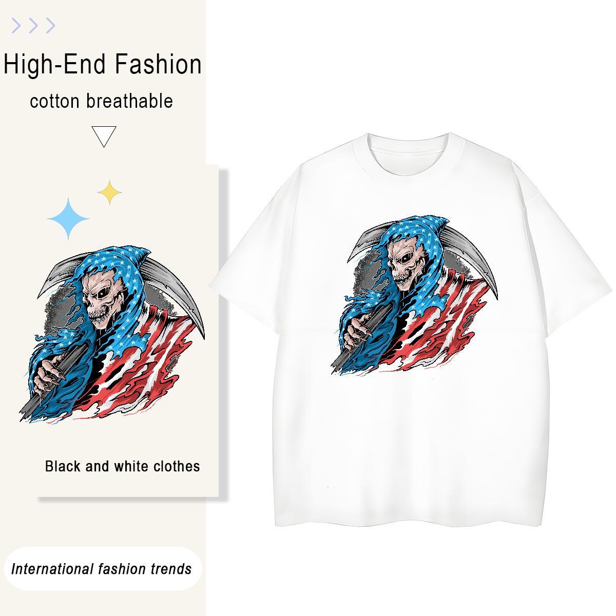 High Quality Man T Shirts 100% Cotton 230g skull Sports Casual Custom Print Plus Size Breathable Crew Neck Men Tops Tees Brand Polos