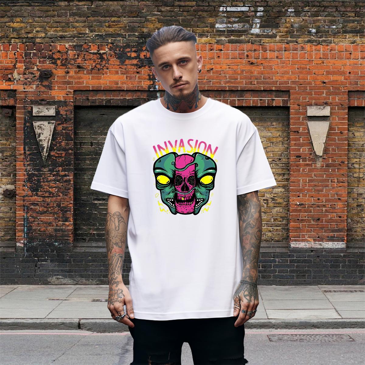 Unisex T Shirts Men 230g Pure Cotton skull Sports Casual Asian Size Breathable Short Sleeve Men Tees Fashion Tshirts