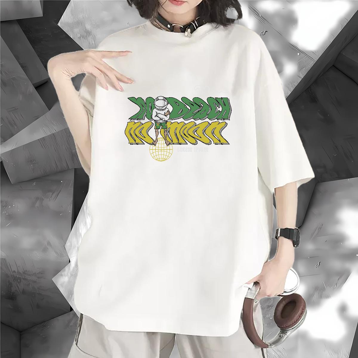 Female Unisex Tshirts 100% Cotton 230g cosmonaut Casual Beach T Shirts Women Breathable Short Sleeve Customized Clothings