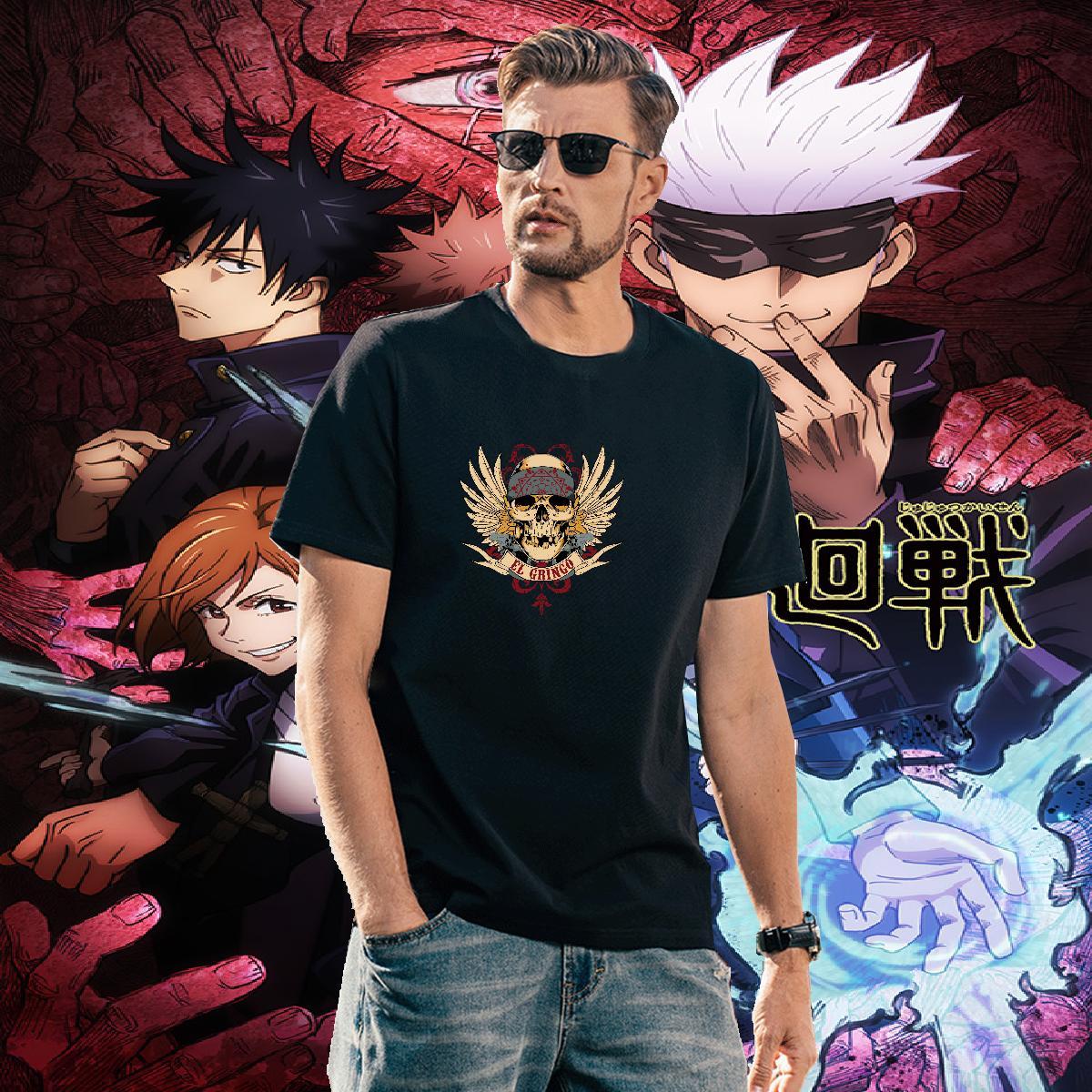 Loose Fit T Shirt For Man 230g Cotton skull Casual Black White Short Sleeve O-Neck Men Tops Tees 2024 DIY Polos