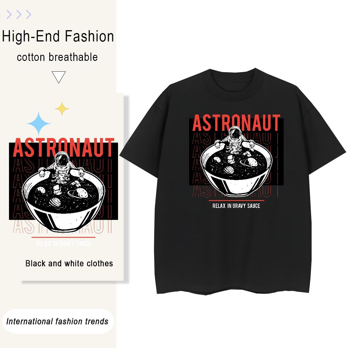 Female Couples T Shirts 230g Cotton universe Hip Hop T Shirt For Woman Breathable Crew Neck Cartoon Floral Printing Tops