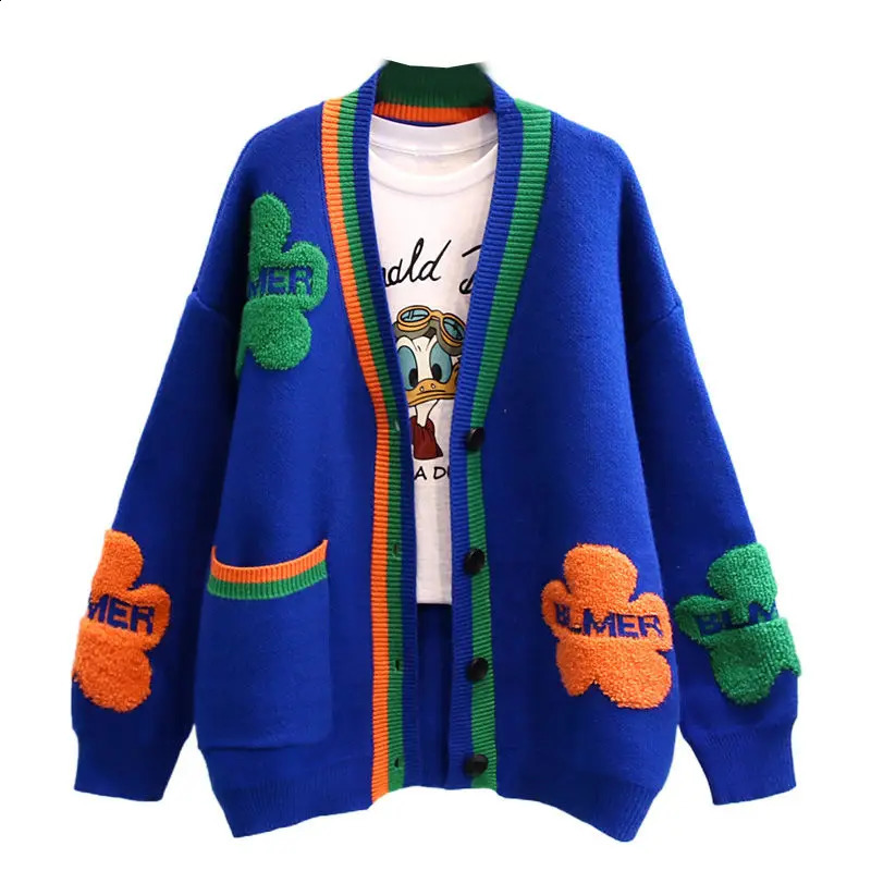 Fashion womens knitted sweater jacket autumn winter Korean long sleeved Vneck pocket button cardigan streetwear casual jersey 240826