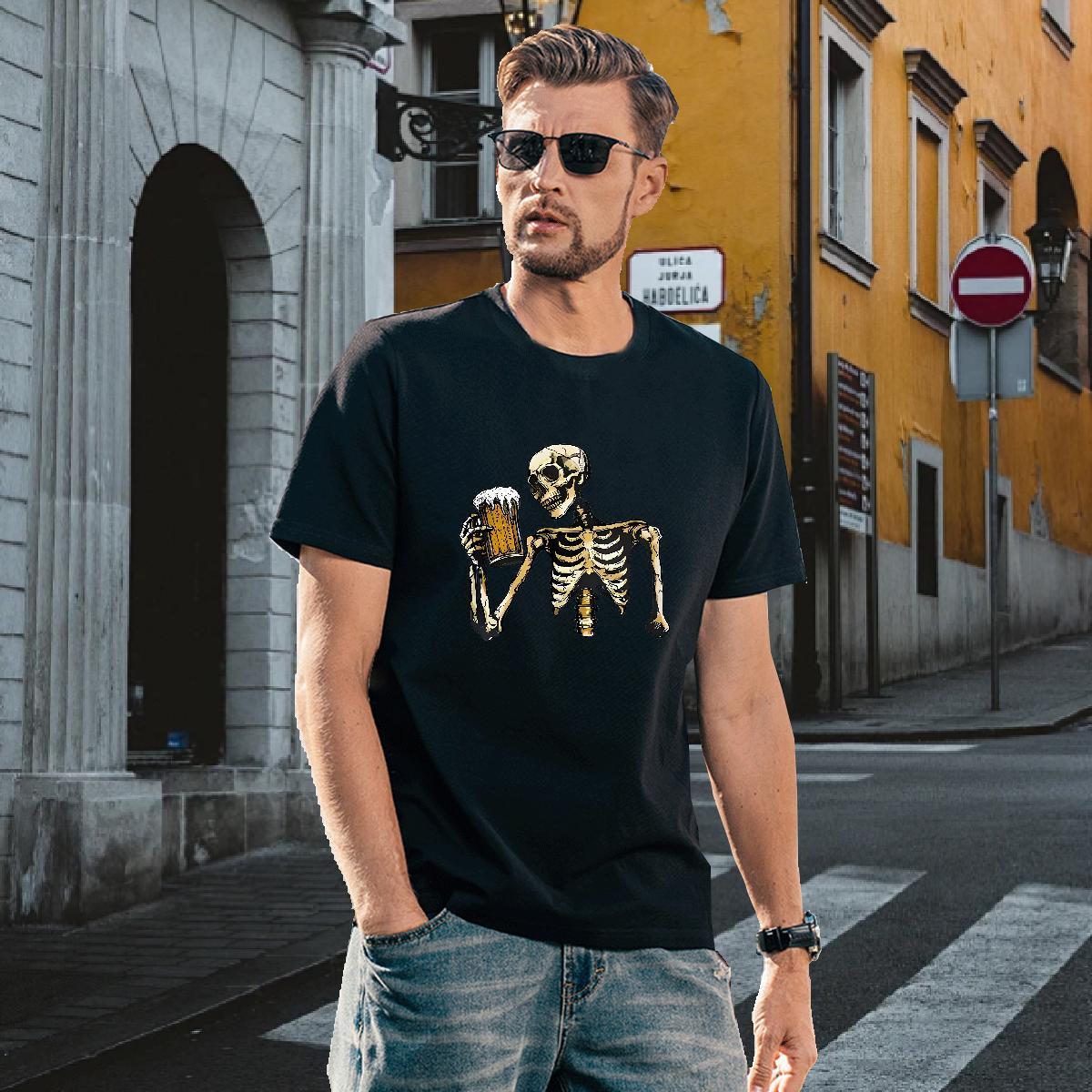 Loose Fit T Shirts Men 230g Cotton beer Daily Outfit Asian Size Breathable Short Sleeve Couples T Shirts 2024 New Polos