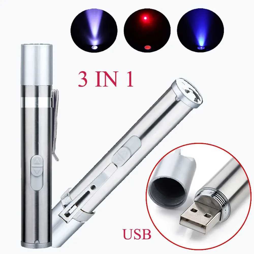 Mini laser red laser pointer USB charging 3-in-1 pen flashlight charging UV flashlight multifunctional light CL240826