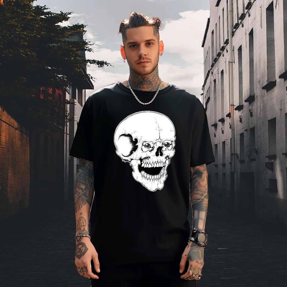 Classic T Shirts Men 230g Pure Cotton skull Casual Daily Wear Customized Round Neck Short Sleeve Mens Tshirts Designer Fashion Tees Shirts