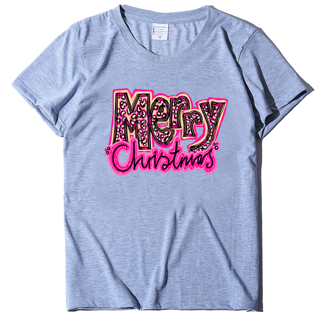 Short sleeved Merry letter printed T-shirt Christmas women's top dongdumaoyi
