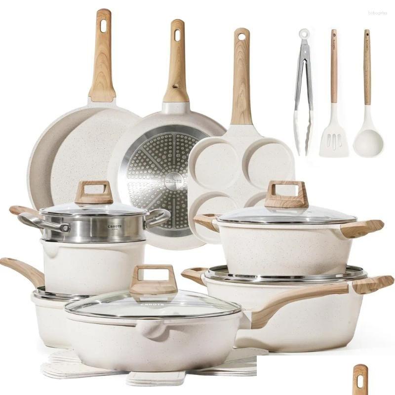 Cookware Sets Pots And Pans Set Nonstick White Granite Induction Non Stick Cooking Wfrying Drop Delivery Dhvwu