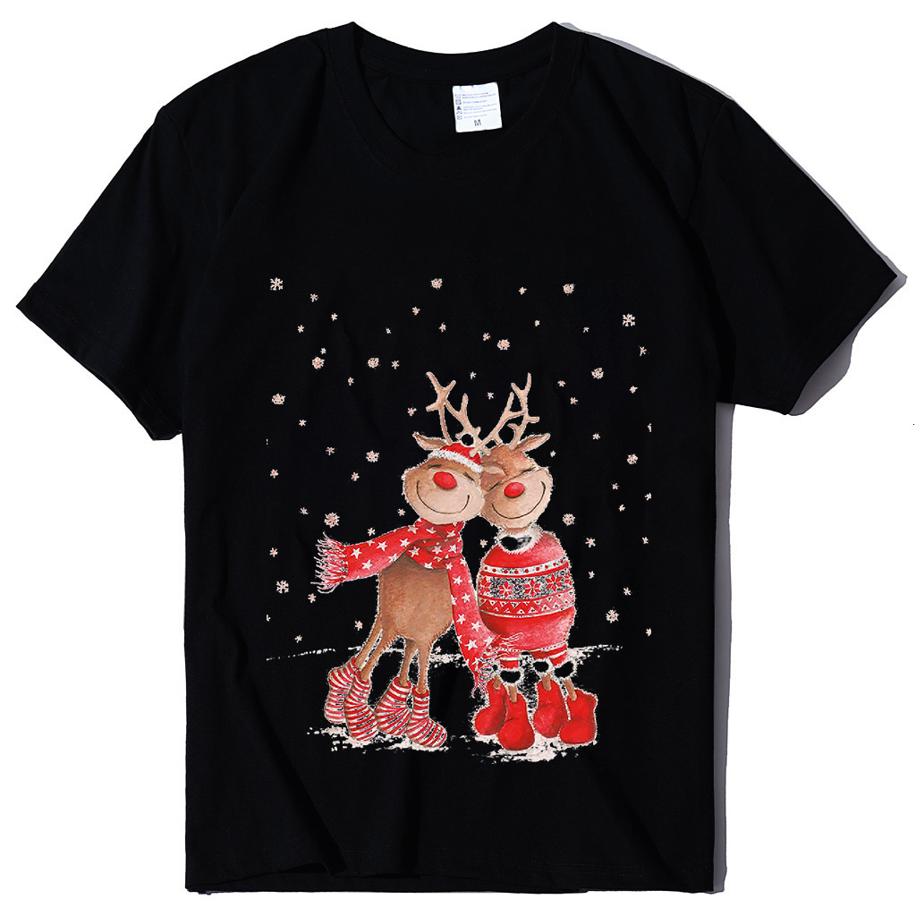 New Top T-shirt with Two Deer Print Christmas Costumes for Women dongdumaoyi