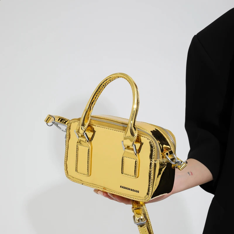 Silver Shoulder Bag For Women Summer Mini Small Phone Purse Glossy Pu Leather Crossbody Bag Female Handbags 240826