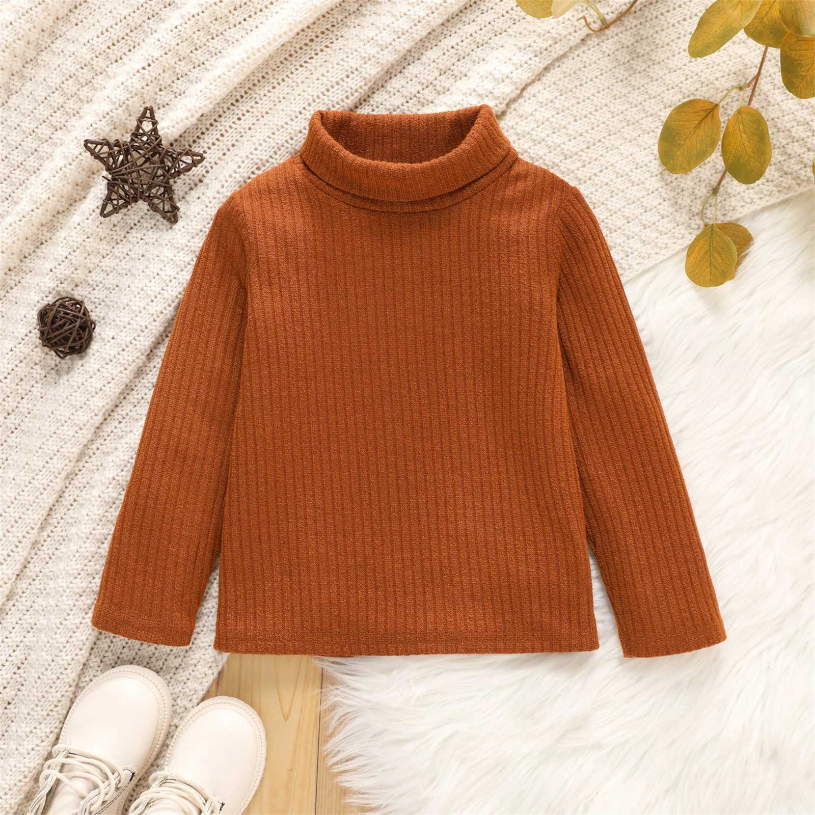 Preschool Girl Turtle Neck Ribbon Solid Color Long Sleeve Sweater Soft and Comfortable Perfect for Outdoor and Daily WearingW240824