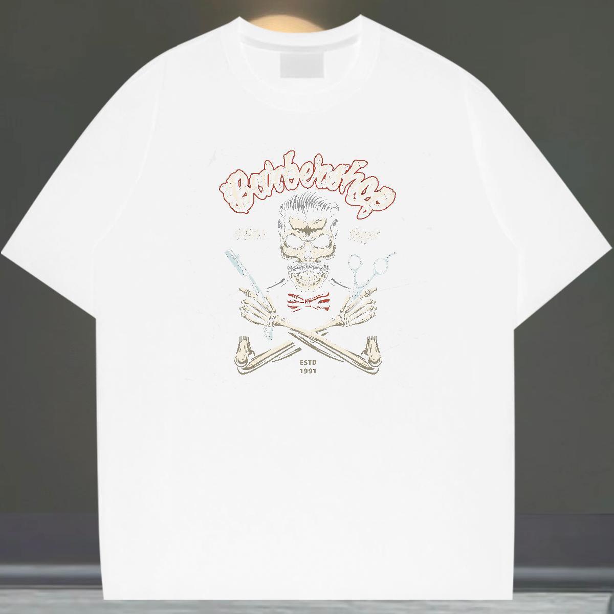 Loose Fit Men T Shirts 100% Cotton 230g skull Hip Hop Floral Print Short Sleeve Soft Couples T Shirts Classic Casual Polos