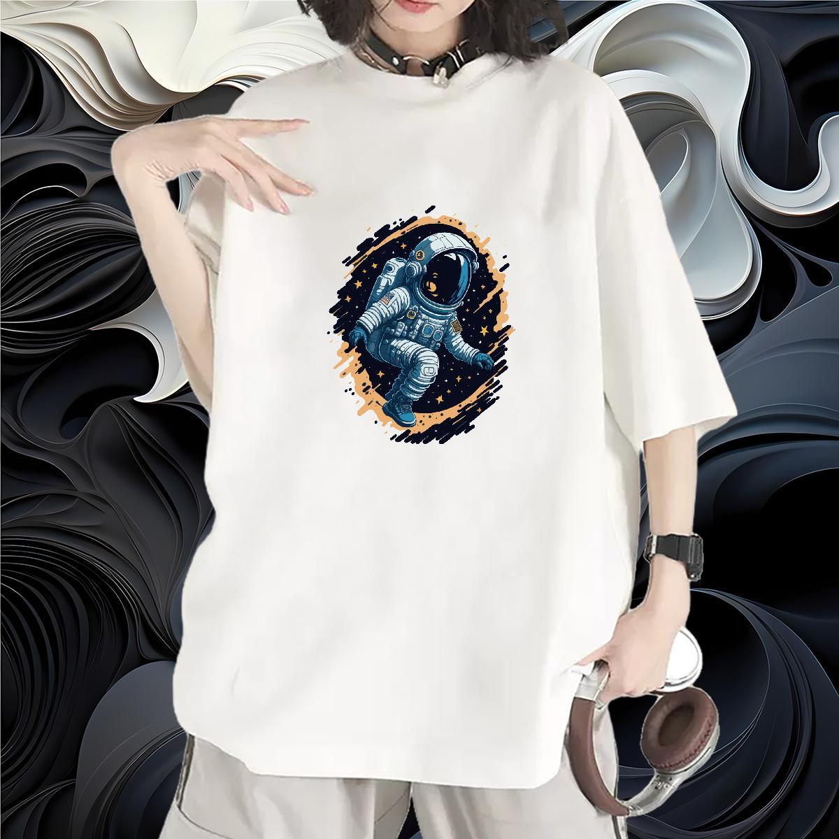 High quality Women Tees 230g Pure Cotton universe Sports Casual T-Shirts for Women O Neck Short Sleeves White Plus Size Tops Tees