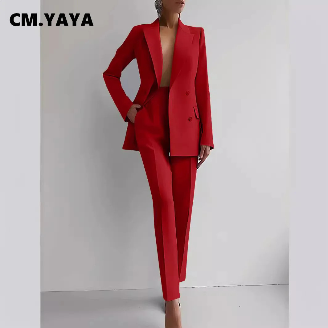 CM.YAYA Elegant Blazer Suit and Wide Leg Pants Two 2 Piece Sets Outfits Women Classic OL Work Street Outfit Tracksuit 240826