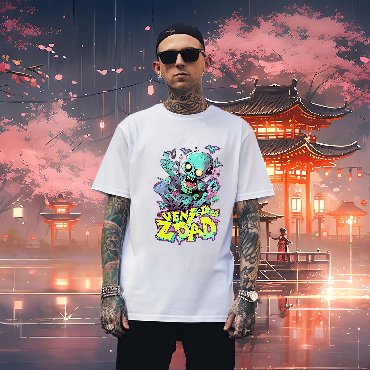 Loose Fit T-Shirts 230g Pure Cotton skull Outdoor Customized Breathable Short Sleeve Men Tees New Tops Tees