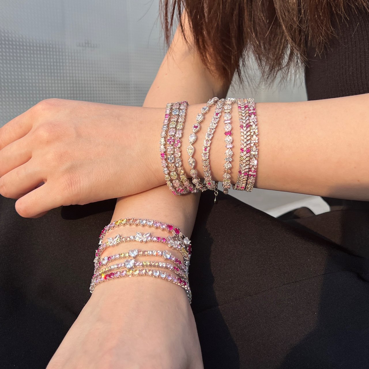 S Pure Sier Bracelet Full Color Zircon Flower Butterfly Love Water Drop Wedding Design Women's Jewelry
