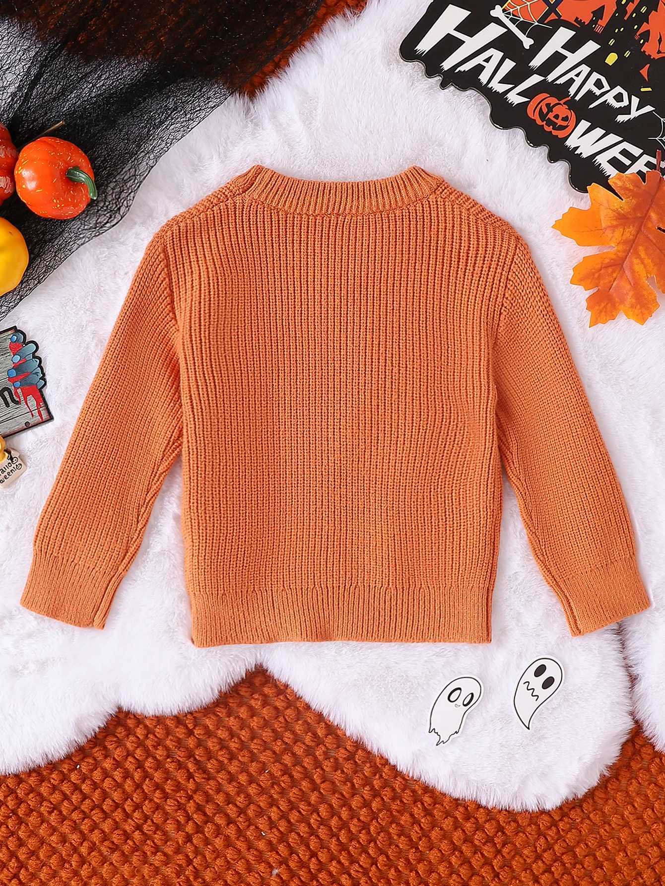 Autumn and winter baby clothing Halloween newborn letter Boo embroidery cartoon ghost pumpkin baby long sleeved sweaterW240824