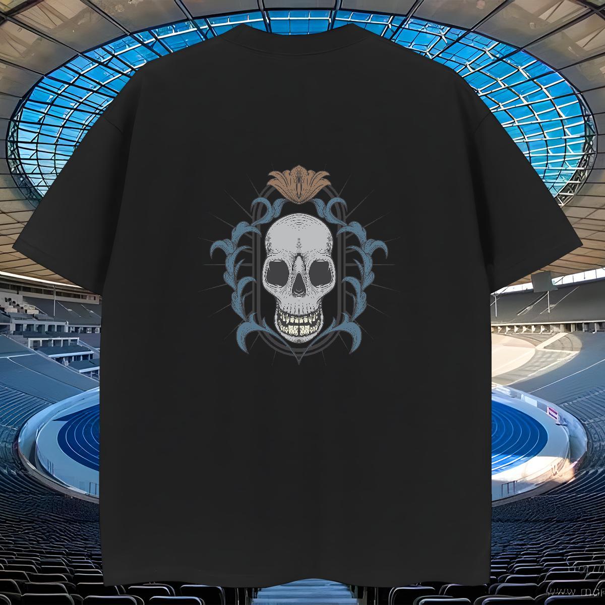 TOP Quality Man T Shirts 230g Pure Cotton skull Sport DIY Printed Crew Neck Breathable Men Tshirts New Designer Tee Shirt