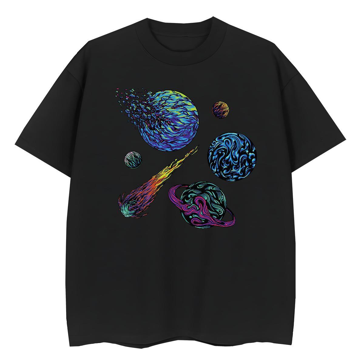 Loose Tshirt for Man Woman 230g Cotton universe Street T-Shirts for Women O-Neck Short Sleeve Cartoon Print Tees Shirts
