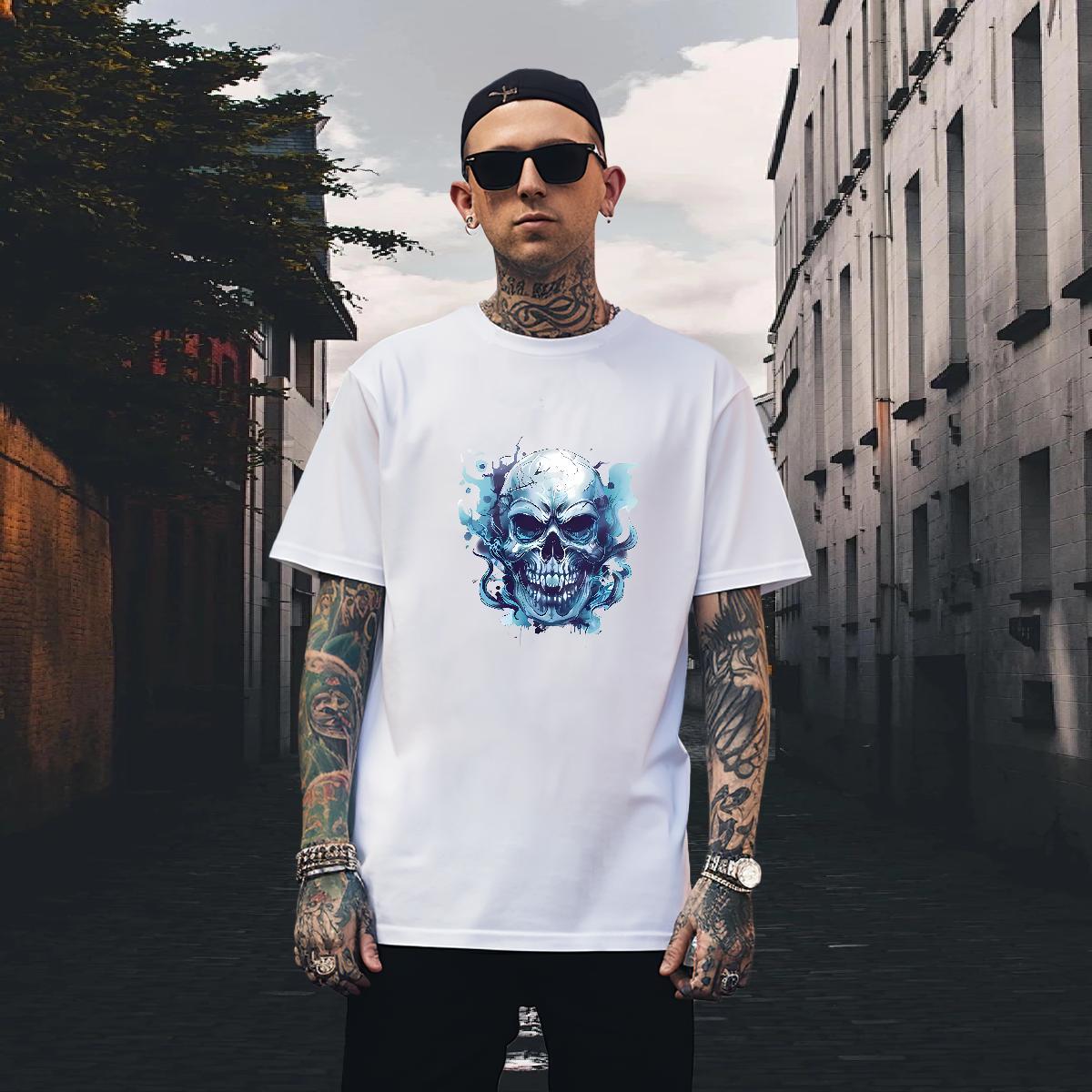 Unisex T shirt 230g Pure Cotton skull Casual DIY Printed Breathable Men Clothes T-Shirt Fashion Casual Clothings