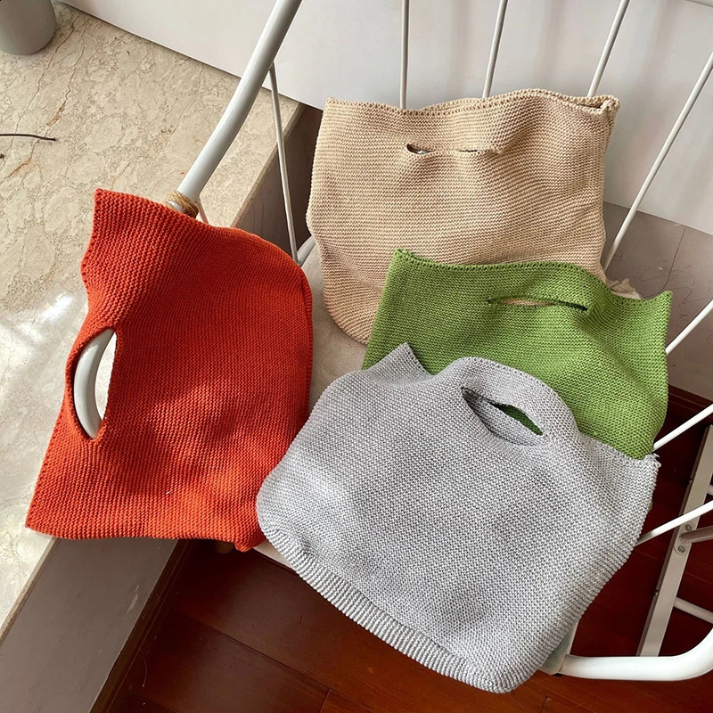 2024 Casual Woven Women Shoulder Bags Knitted Handbags Large Capacity Shopper Female Beach Travel Cotton Purses 240826