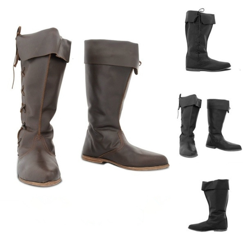 Medieval Leather Renaissance Ankle Boots Halloween Carnival Steam Punk Shoes Knight Pirate Role Playing Boots Gothic Punk Shoes M3065 240823 ww