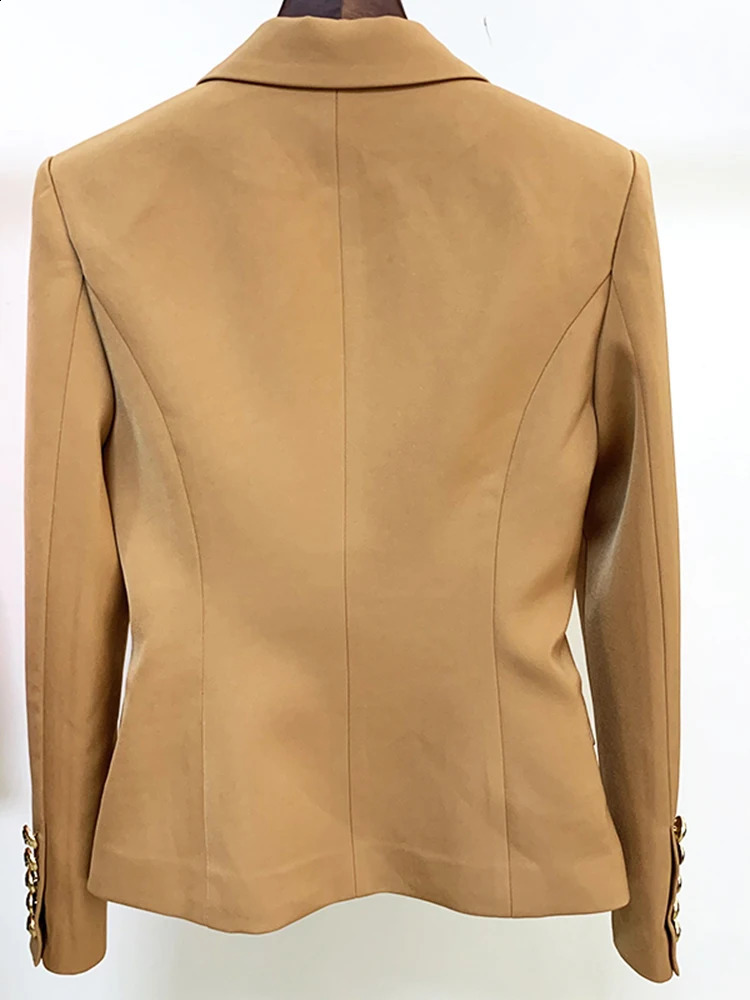 HIGH STREET est er Jacket Womens Classic Lion Buttons Double Breasted Slim Fit Blazer Brown 240826