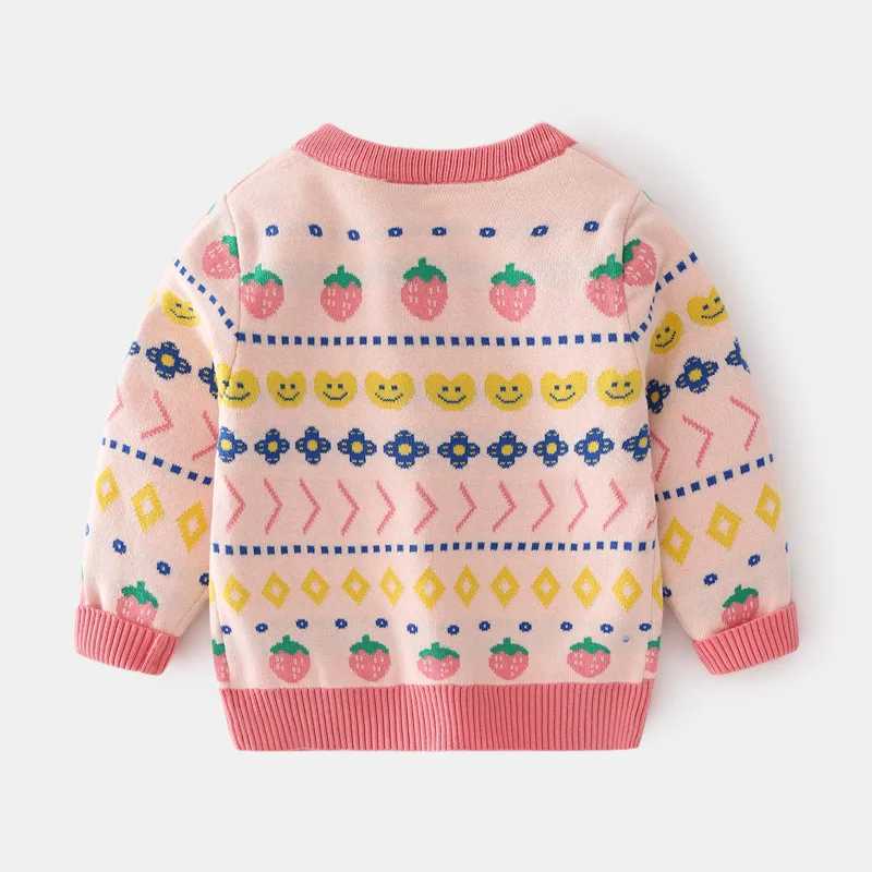 Childrens autumn and winter sweaters girls strawberry pattern childrens clothing girls sweaters knitted baby long sleeved warm knitted topsW240824