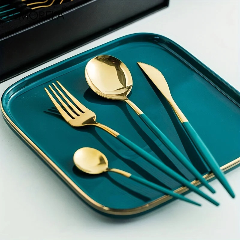 Christmas 24 piece gold tableware set stainless steel knife fork spoon holiday kitchen gift 240826 - view 6