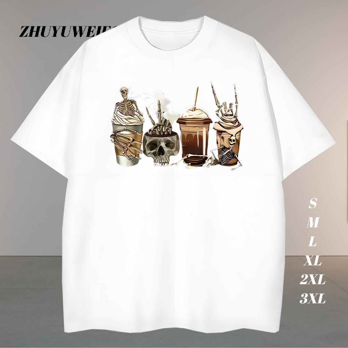 Unisex Mens T Shirts 100% Cotton 230g skull Beach Black White Breathable Soft Men Tshirts Fashion Tee Shirt