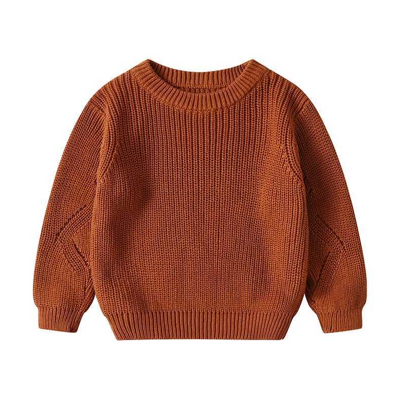 Baby boys and girls long sleeved solid color sweater autumn and winter baby boys and girls knitted childrens sweaterW240824