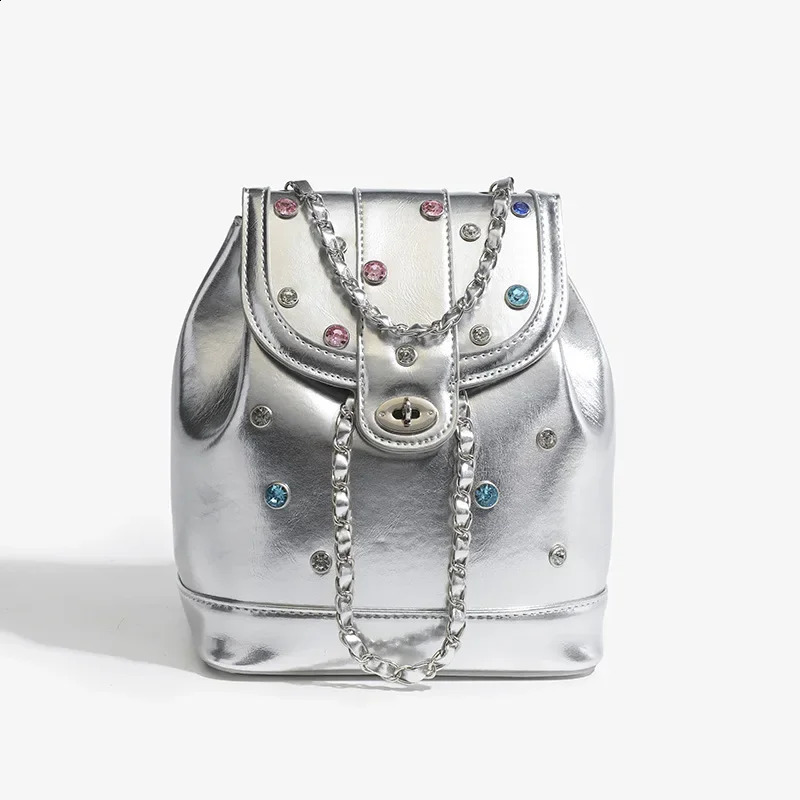 Women Bag Fashion Leather Backpacks Shoulder Bags Lady Multicolour Rhinestones High Capacity Leisure Chain Handheld Bag 240824