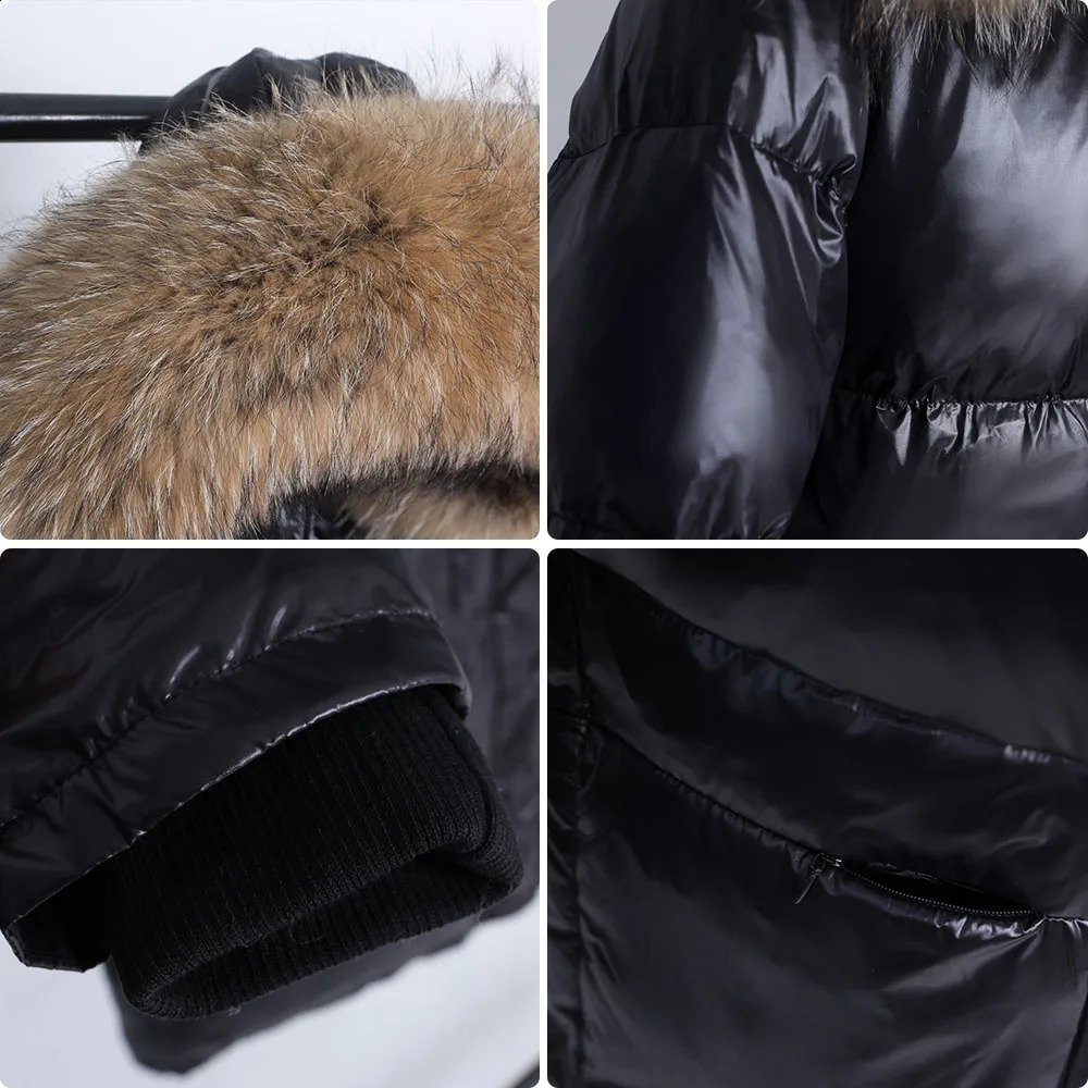 Maomaokong Women Winter Black Loose Long Down Jacket Real Fur Collar Hooded Fashion Waterproof Female Large Coat 240824