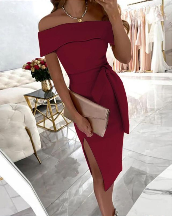 Summer Herringbone Neck Solid Strap Regular Split Dress