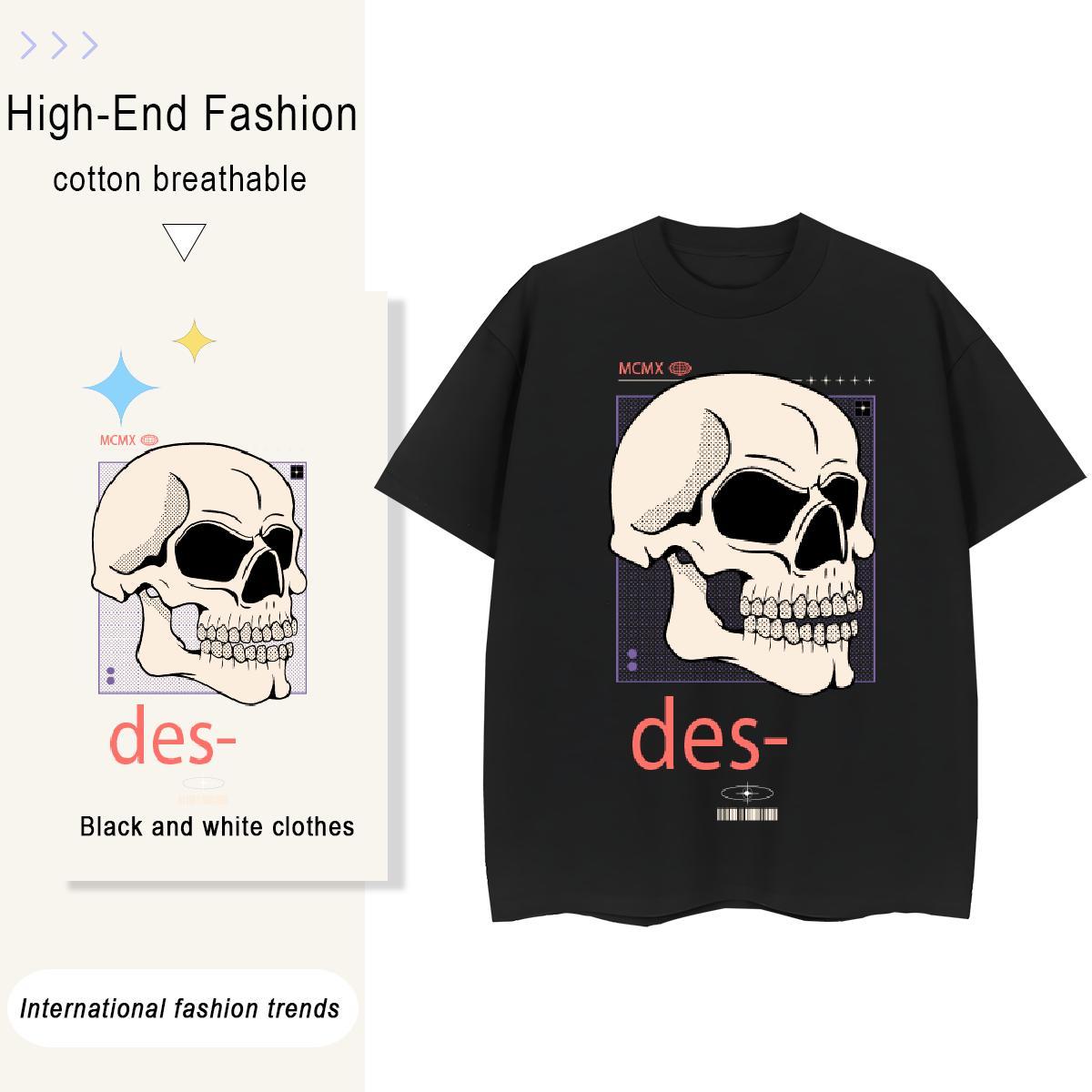 Wholesale Woman Tshirt 100% Cotton 230g skull High Street Hip Hop T shirt Short Sleeve O-Neck Custom Printing Tee Shirt