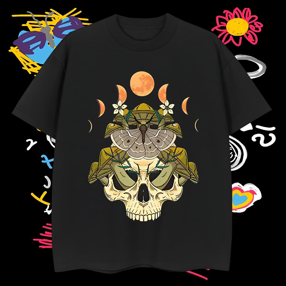 Cool T Shirts Men 230g Cotton skull Hip Hop Black White Breathable Short Sleeve Men Clothes T-Shirt Fashion Designer Polos