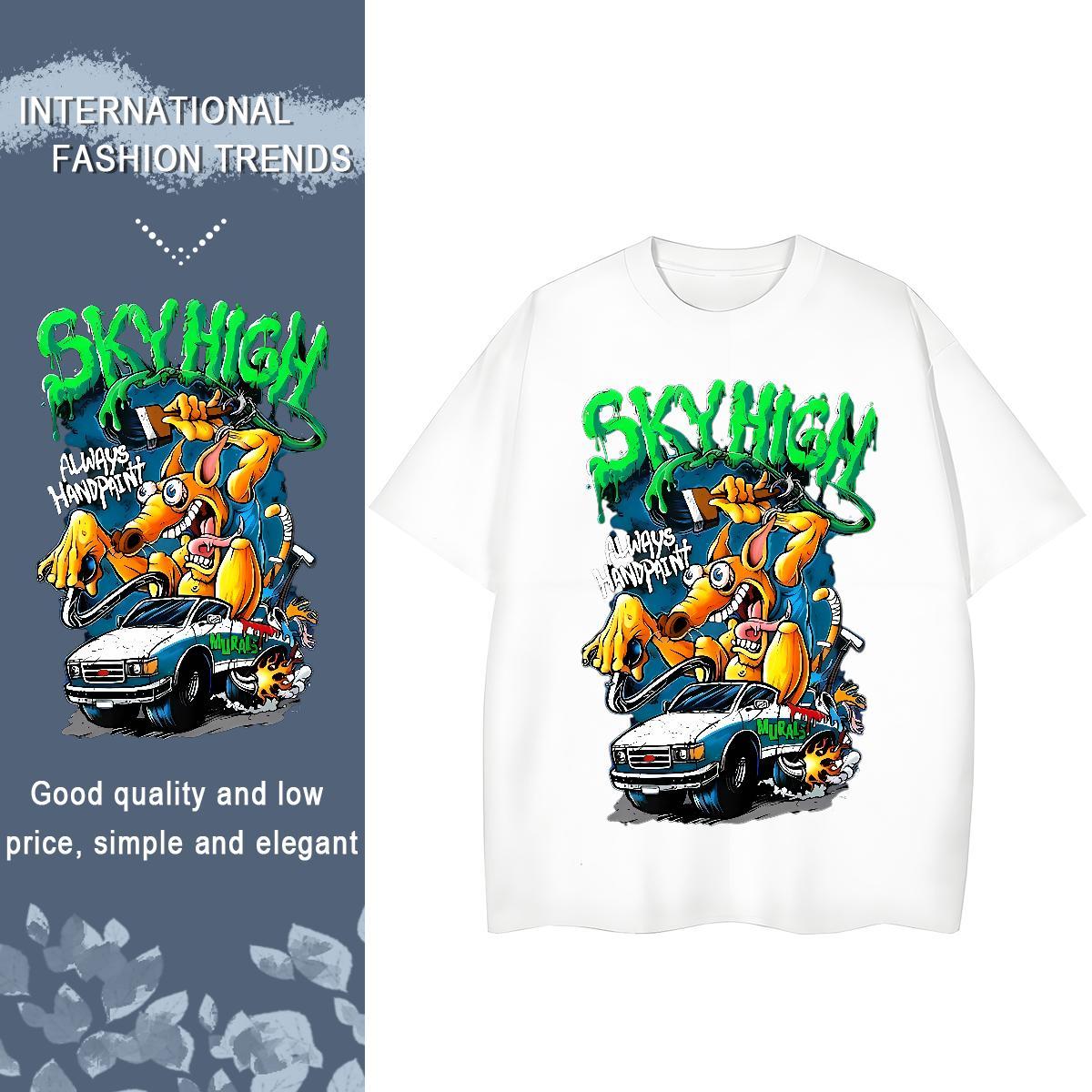 Fashion Womens T Shirts 230g 100% Cotton Breathable Crew Neck Sports Casual skull Lady T shirt Popular Cartoon Print Tees