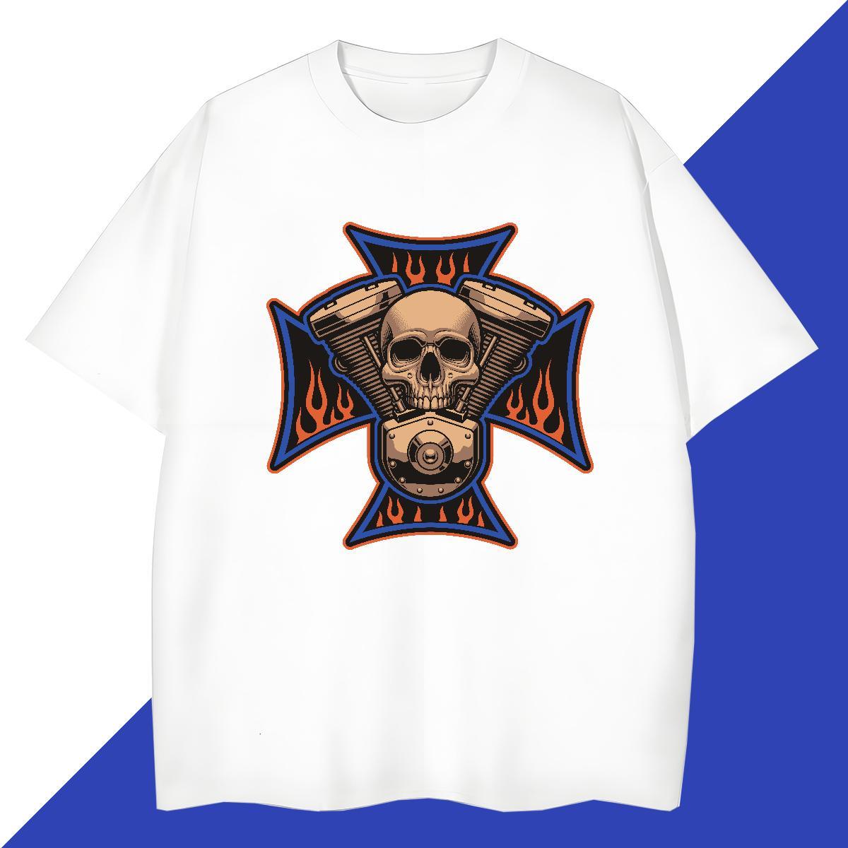 Wholesale Mens T Shirts 100% Cotton 230g skull Spring Summer Plus Size Cartoon O Neck Short Sleeves Men Clothes T-Shirt New Arrival Wear