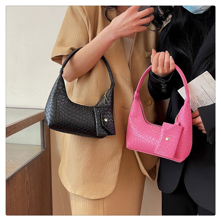 Solid color texture light luxury hand-held crescent retro shoulder bag