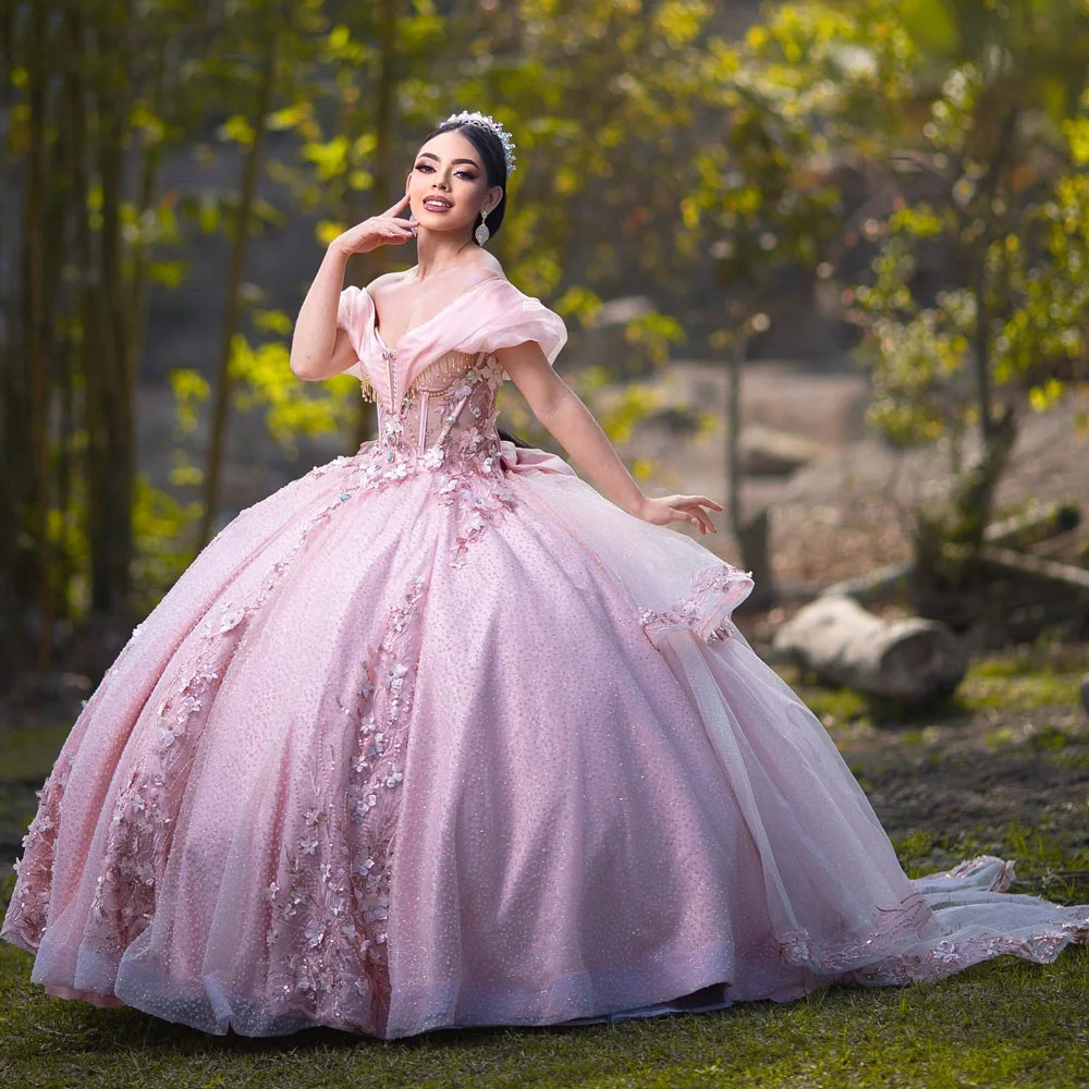 Elegant Pink Quinceanera 2024 Mexican Vestidos De 15 Princess Sweet 16 Birthday XV Ball Gown Cinderella Girl Dress