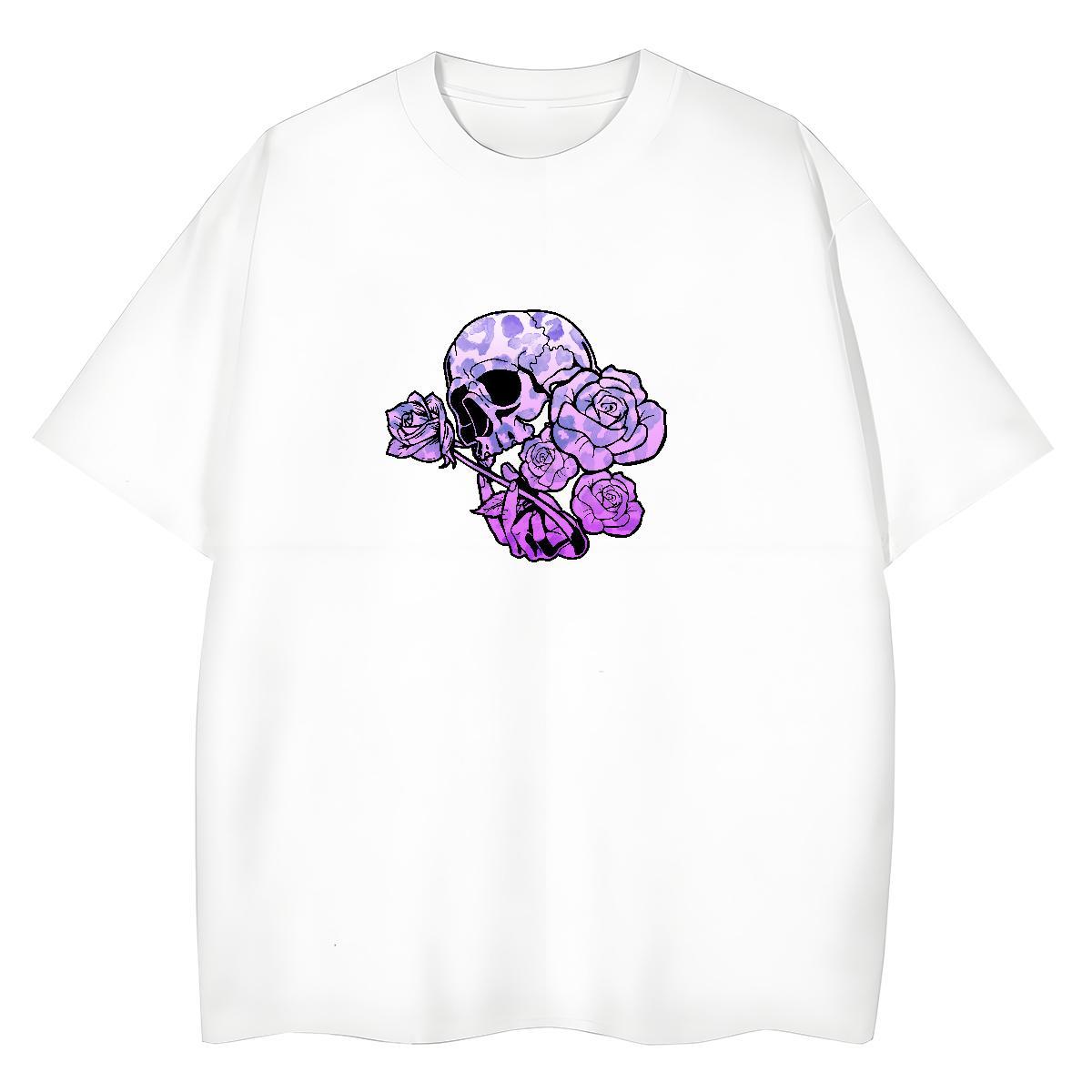 Soft Mens T Shirts 230g Pure Cotton skull Casual Daily Wear Custom Print Plus Size Crew Neck Mens Tshirts Fashion Design Tops