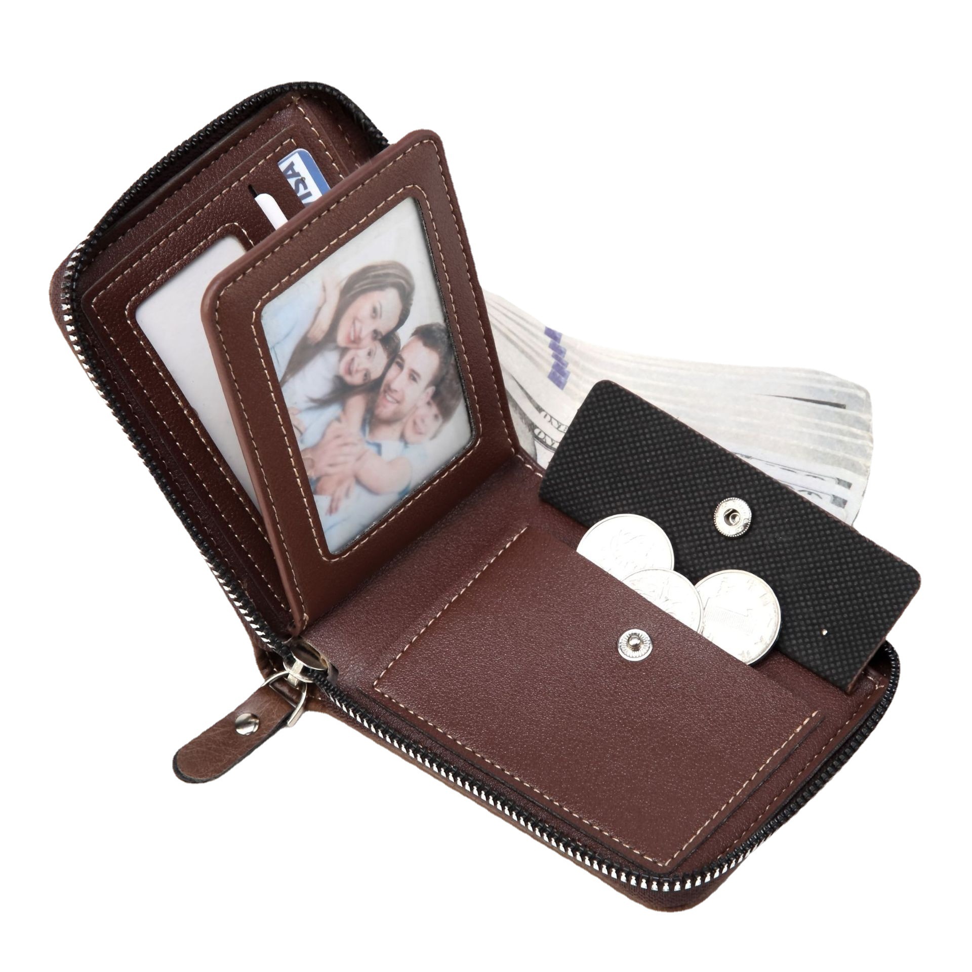 2024 new wallet men's short version Korean horizontal small wallet driver's license bag splicing pickup bag zipper coin purse