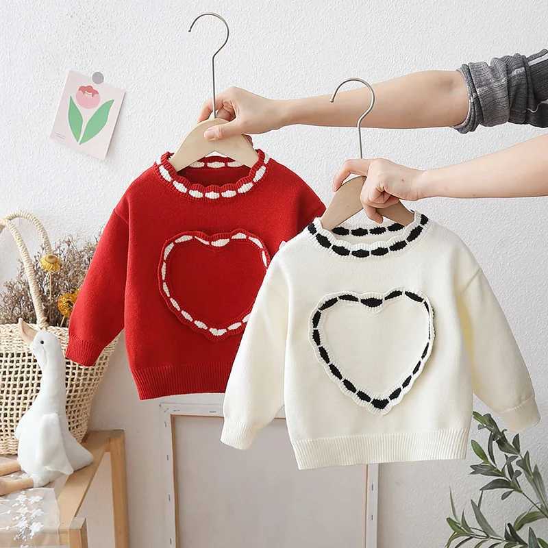 2024 Autumn Winter Preschool Girls Sweater Loose Love Patch Work Long Sleeve Baby Girls Zipper Sweet Knitted Baby Girls TopW240824