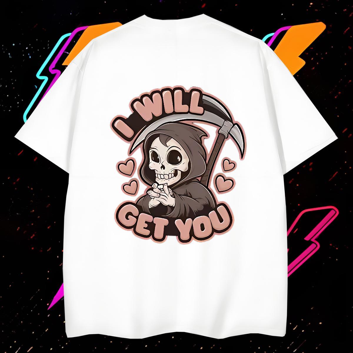 Brand T Shirts Men 230g Cotton skull High Street Hip Hop Plus Size Cartoon Round Neck Short Sleeve Couples T Shirts DIY Tee Shirt