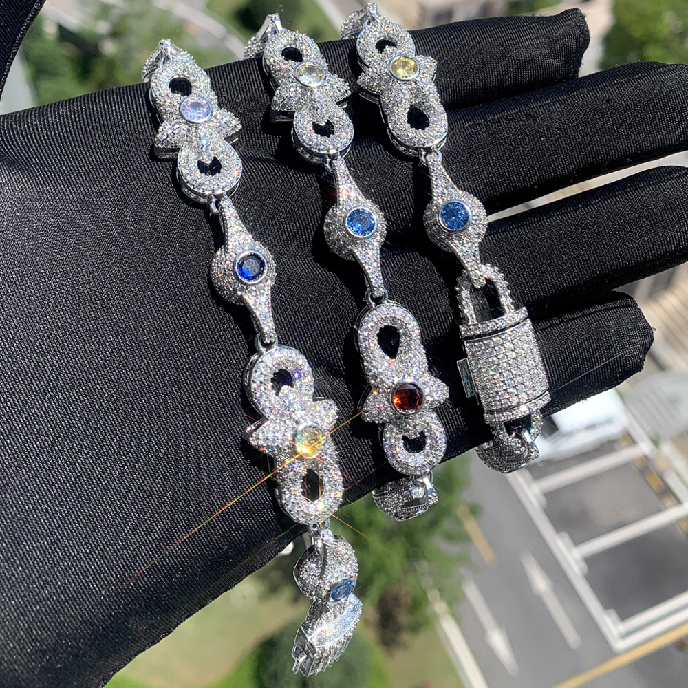 2024 Iced Out Colorful Cz Star Eye Pendant Necklace Prong Setting 5A Cubic Zirconia Infinity Cuban Link Chain Hip Hop Jewelry