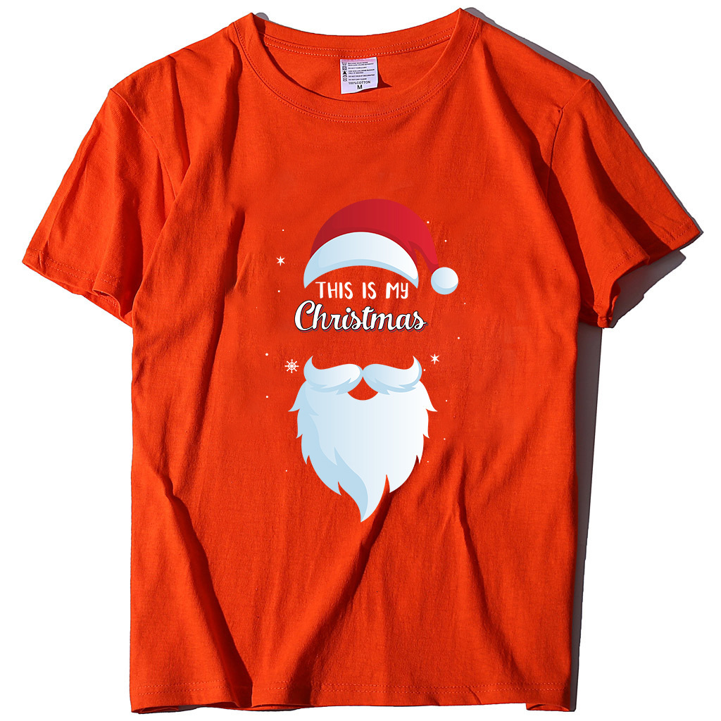 Autumn Street Trendy Round Neck Women's Short sleeved Santa Claus Print dongdumaoyi